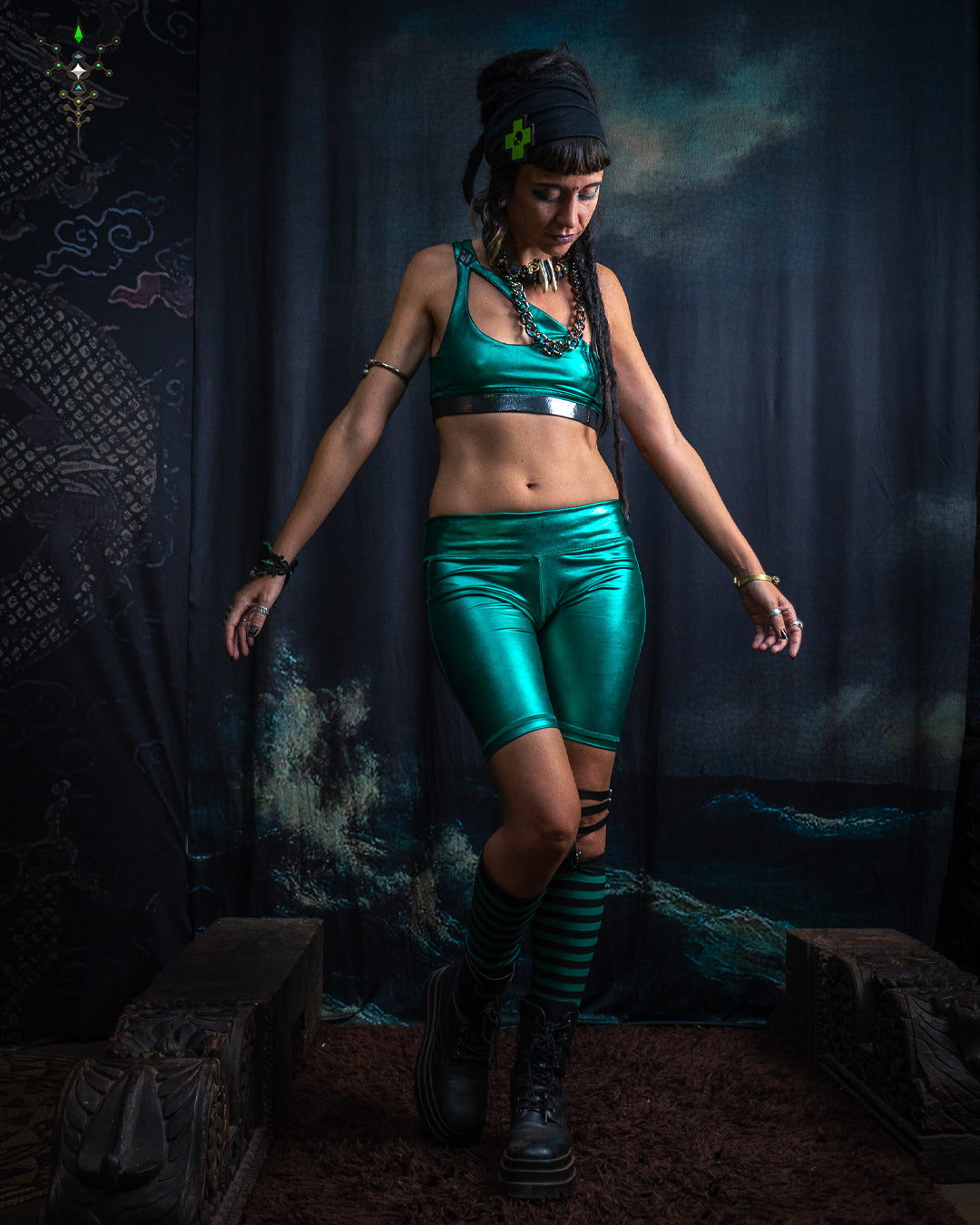 Woman Combo Crop Drop / Metalic Licra - GREEN
